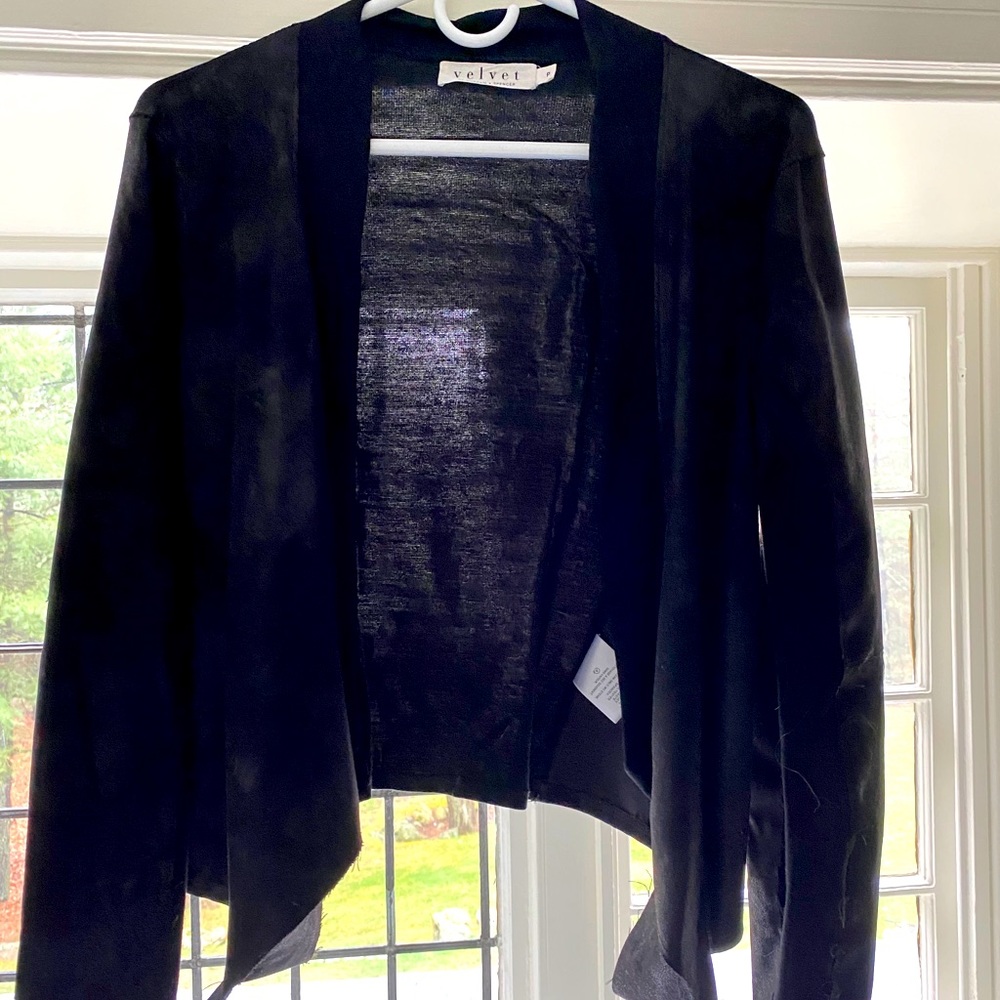 Velvet black leather cardigan